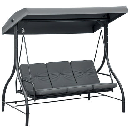 3 Seater Garden Swing Chair, 2 in 1 Convertible Patio Swing Seat Bed with Adjustable Canopy, Cushions and Metal Frame