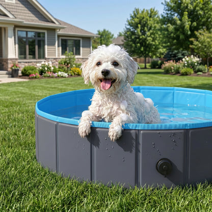 Foldable Dog Pool for Puppies and Ducks Dog Paddling Pool Bath Tub, Dark Grey, 80 x 20 cm