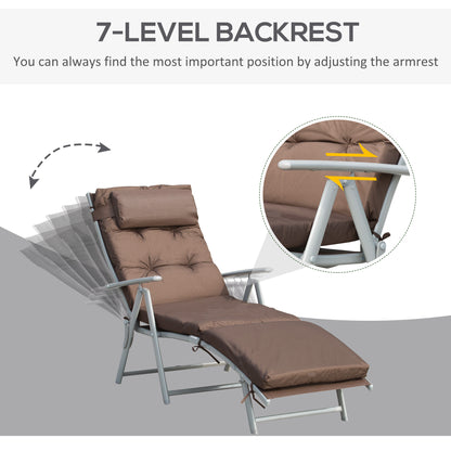 Sun Lounger Steel Frame Outdoor Folding Chaise Texteline Lounge Chair Recliner with Headrest & 7 Levels Adjustable Backrest