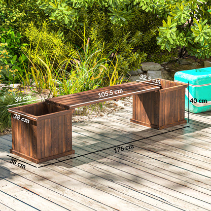 Wooden Garden Planter & Bench Combination Garden Raised Bed Patio Park Carbonised Finish 176 x 38 x 40 cm