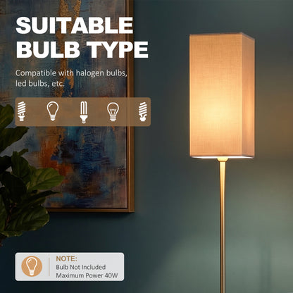 Floor Lamp, Modern Standing Lamp with Linen Shade and Foot Switch, Tall Lamps for Bedroom, Bulb not Included, Gold Tone