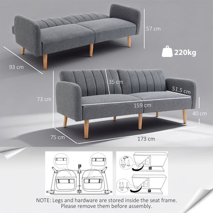 3 Seater Sofa Bed, Convertible Linen Fabric Sofa Couch, Click Clack Sofabed with Adjustable Split Backrest for Living Room