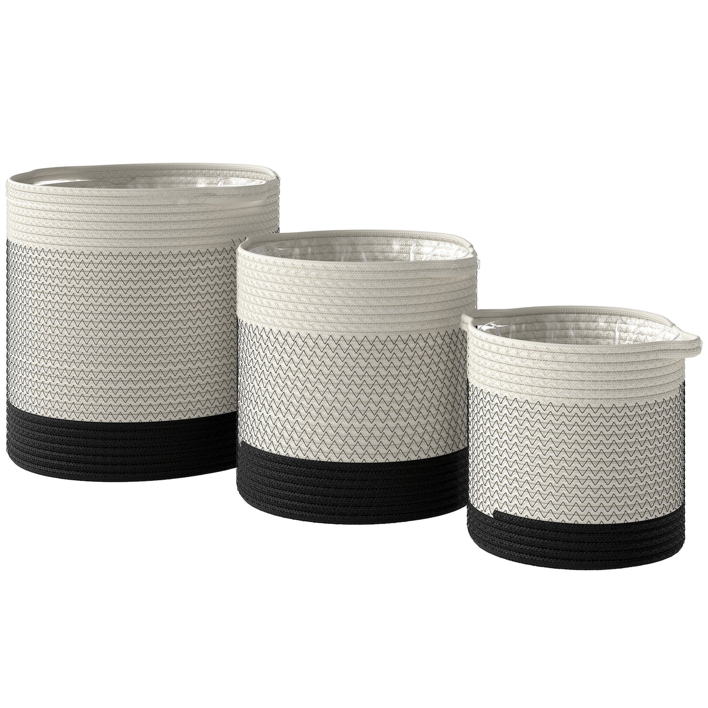 Plant Pots Handwoven Cotton Indoor Planters with Waterproof Liner Set of 3 White