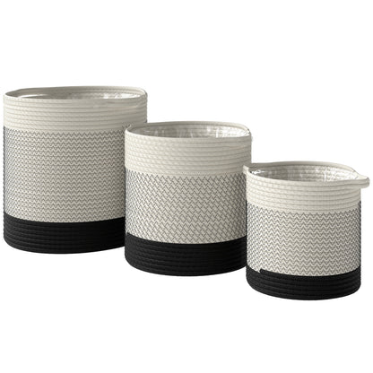 Plant Pots Handwoven Cotton Indoor Planters with Waterproof Liner Set of 3 White