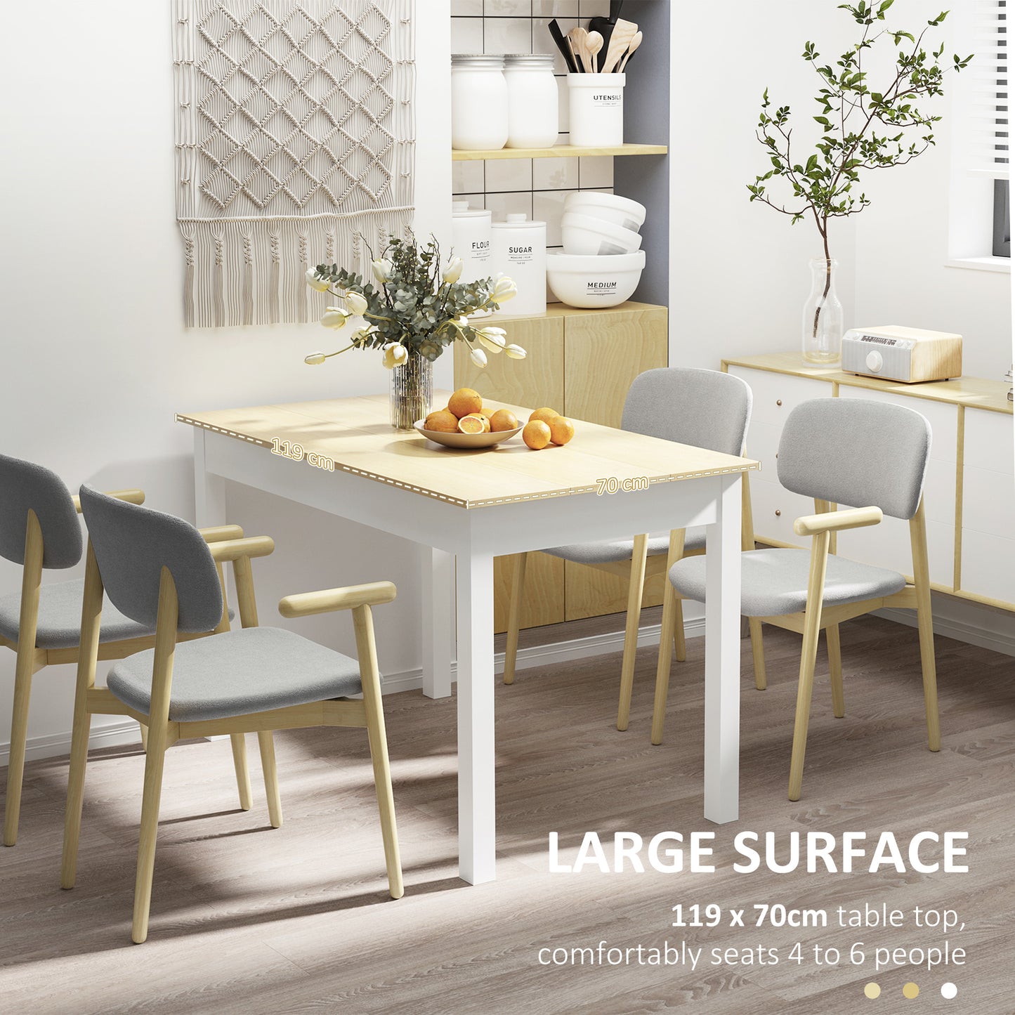 Dining Table for 4 to 6, Modern Kitchen Table with Wood Effect Tabletop, Thick Legs, 120L x 70W x 75Hcm, for Dining Room