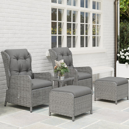 5 Pieces Rattan Bistro Set with Adjustable Back, Reclining Wicker Balcony Furniture with Cushions