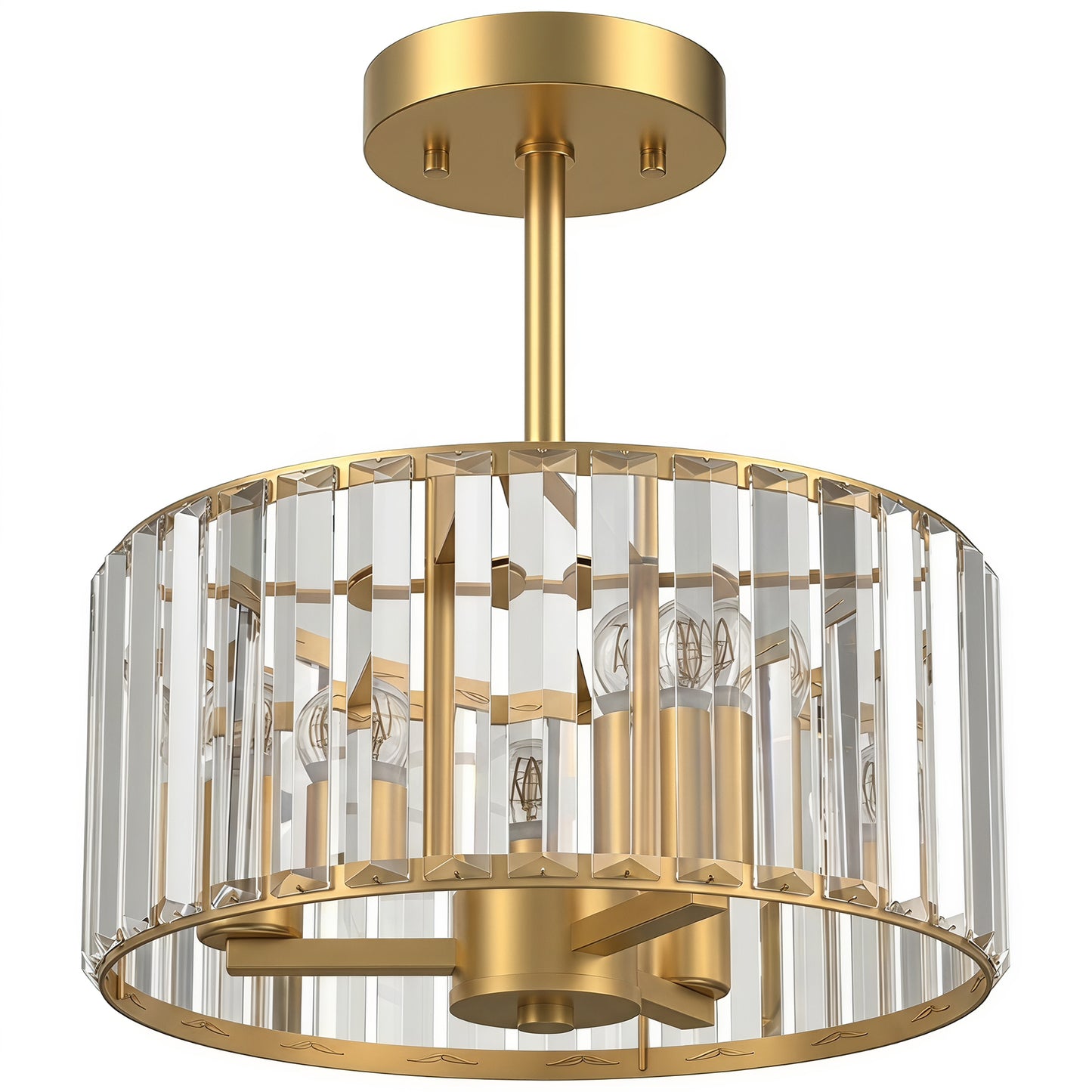 Semi Flush Mount Modern Crystal Chandelier Ceiling Light, Crystal Ceiling Light Fixture with E14 Base, Gold