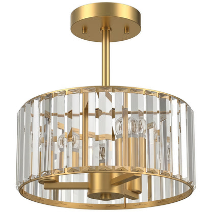 Semi Flush Mount Modern Crystal Chandelier Ceiling Light, Crystal Ceiling Light Fixture with E14 Base, Gold