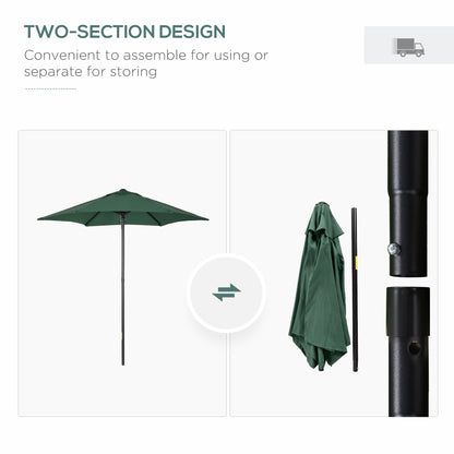 2m Garden Parasol Umbrella, Outdoor Sun Shade with 6 Sturdy Ribs for Balcony, Bench, Garden, Green