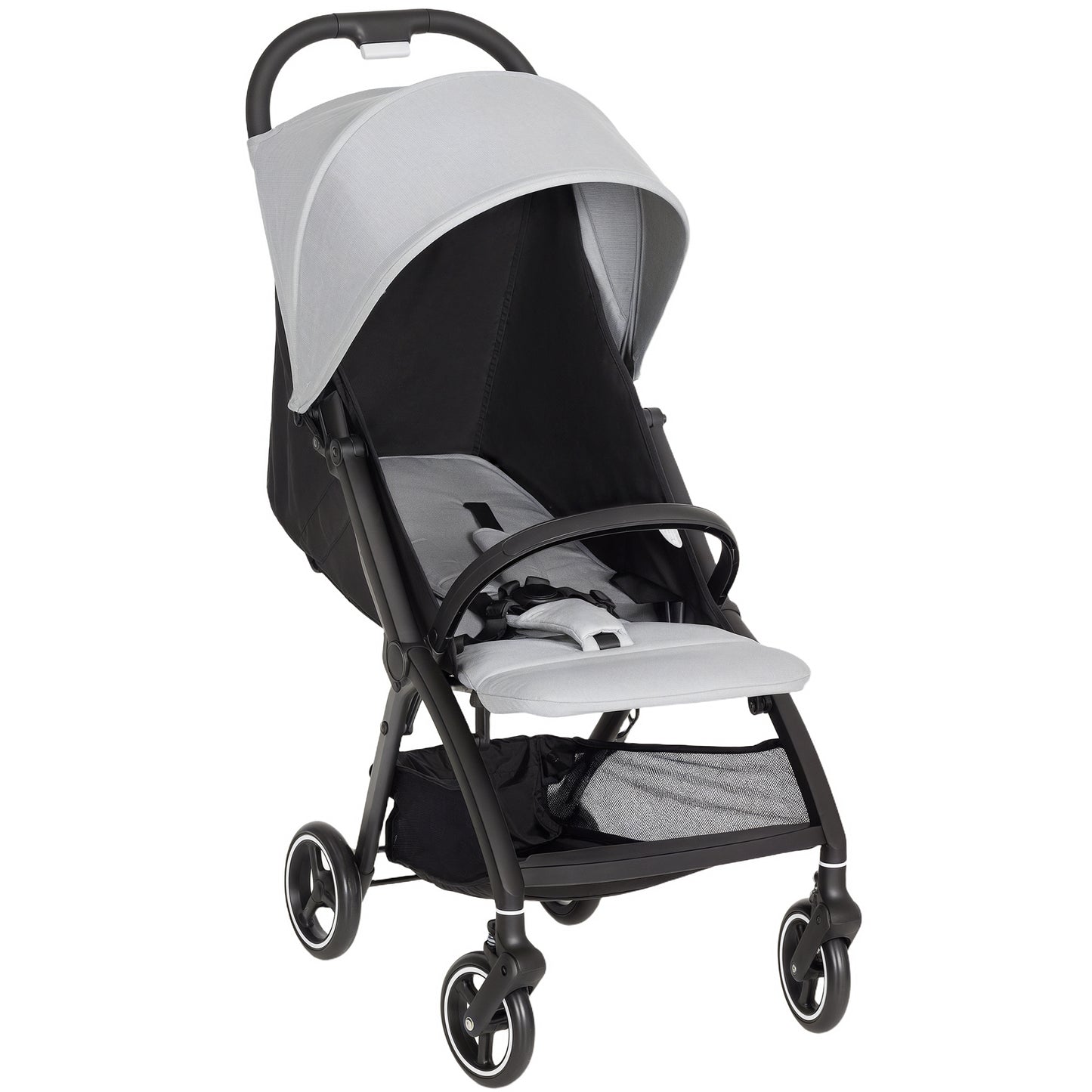 Travel Stroller, Lightweight Pushchair, Compact Buggy with Canopy, Basket and Multi-Position Recline, Light Grey