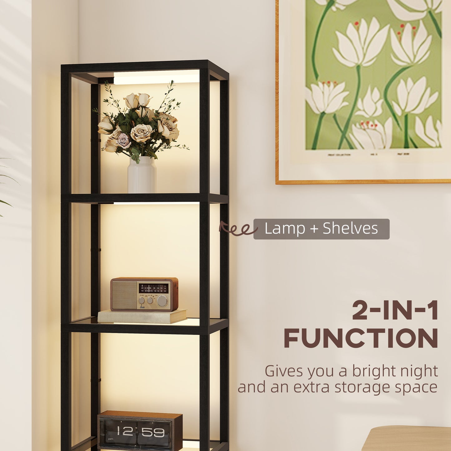 Four-Shelf Floor Lamp - Black