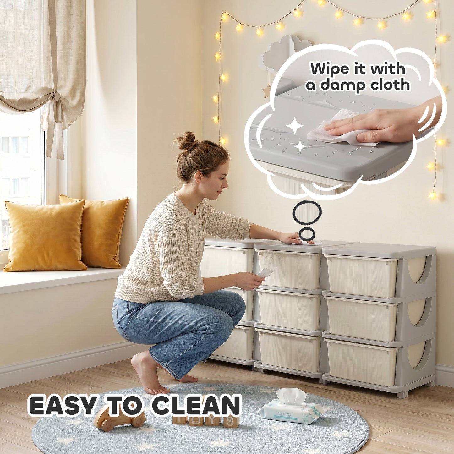 Kids Storage Unit, with Nine Drawers - Cream