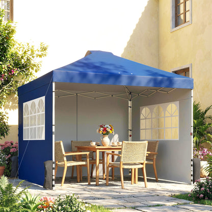Pop Up Gazebo Waterproof Height Adjustable Canopy with 3 Sidewalls Wheeled Bag for Parties 3 x 3 m Dark Blue