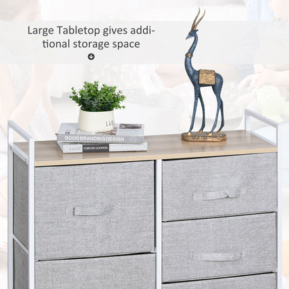 5 Drawer Linen Basket Storage Unit Home Organisation w/ Shelf Handles Metal Frame Adjustable Feet Hallway Home Dresser Grey