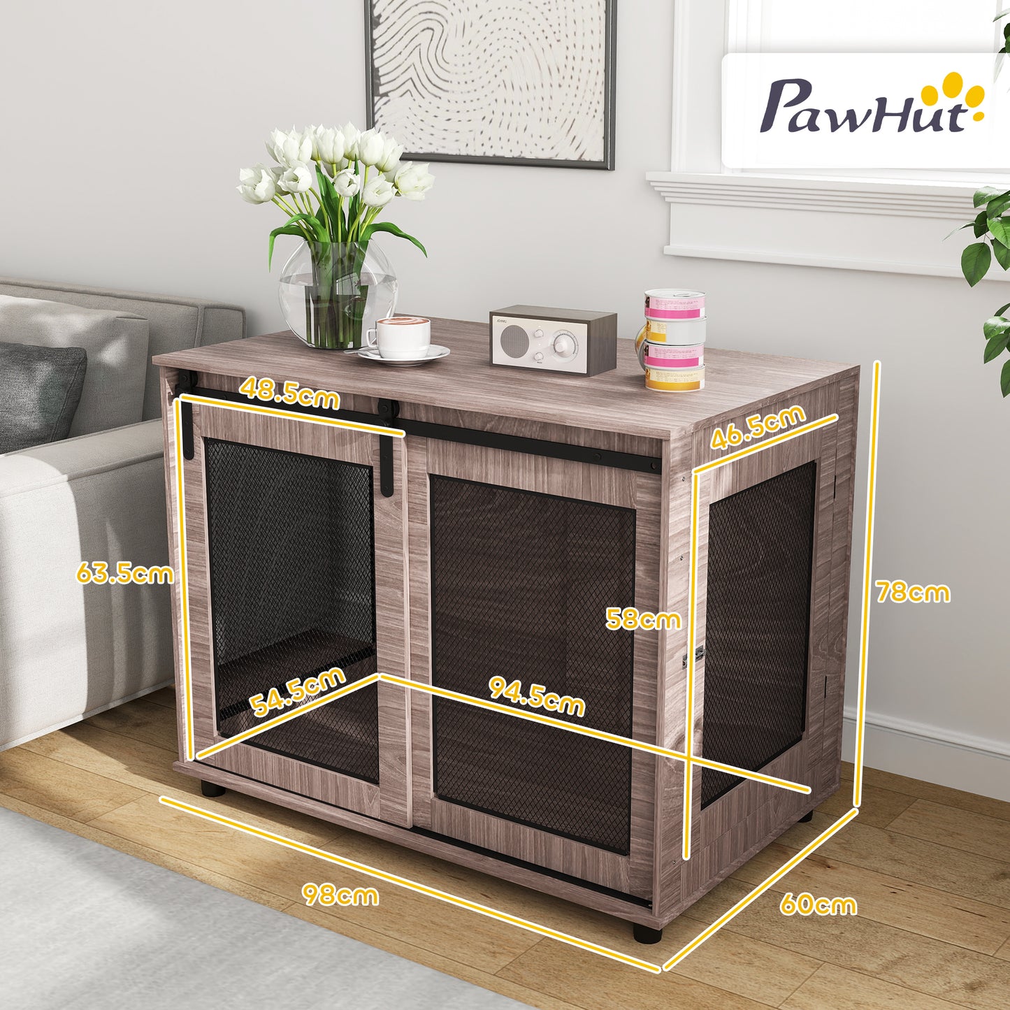 Dog Crate Furniture with Sliding Door for Large Dogs, Walnut Brown