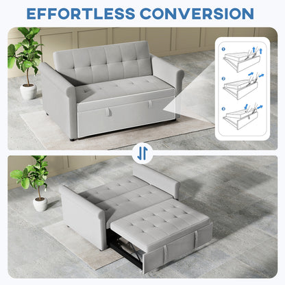 Two-Seater Velvet-Feel Sofa Bed - Grey