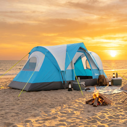 5 Man Camping Tent, Large Tunnel Tent, Water Resistant Hiking Shelter with Groundsheet and Carry Bag, Light Blue