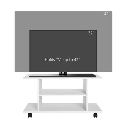 Modern TV Stand with Storage Shelves – White