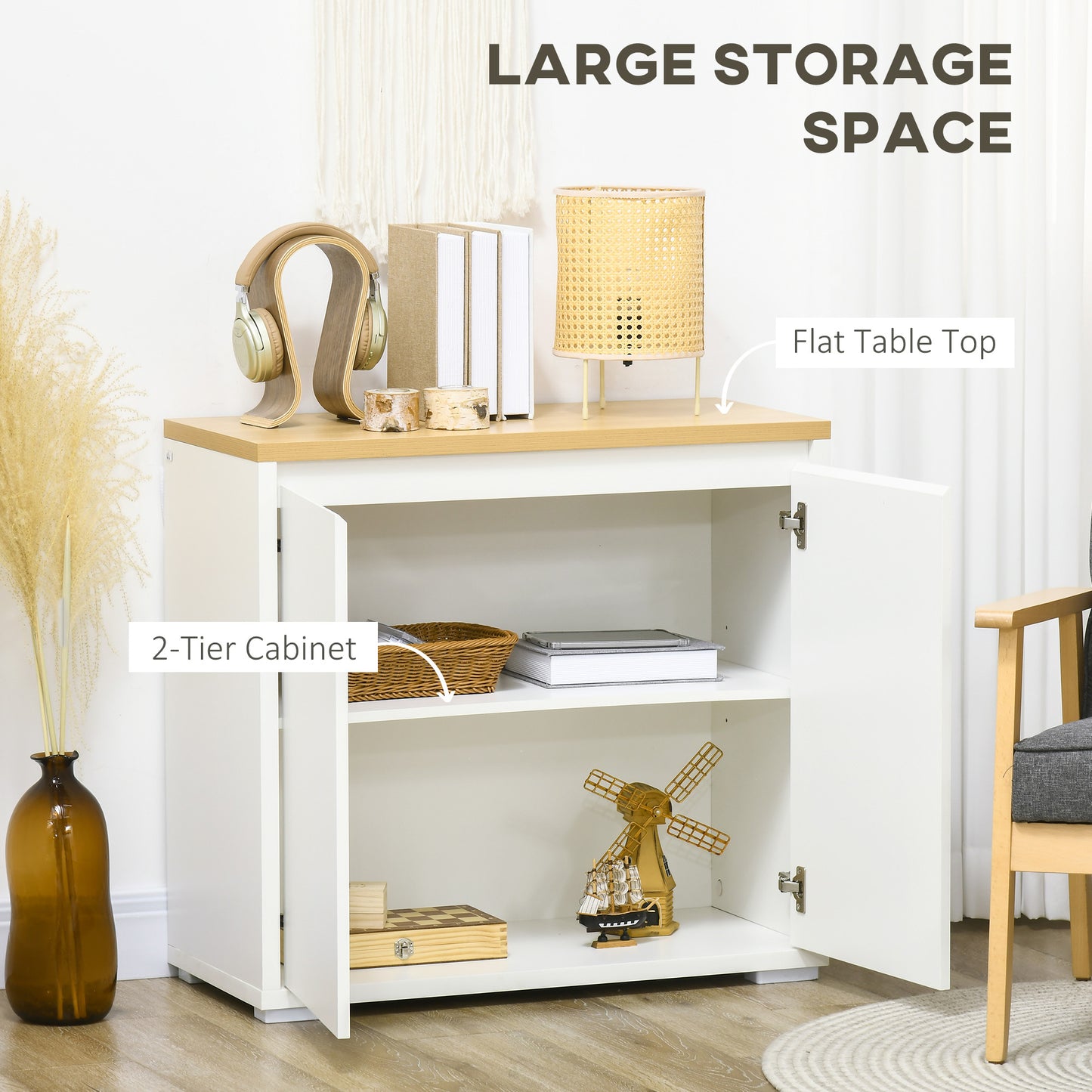 Kitchen Sideboard, Storage Cabinet with Double Doors and Adjustable Shelf for Living Room, Entryway, White