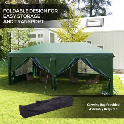 3x6m Pop-Up Gazebo, with Curtain Walls and Windows, Green