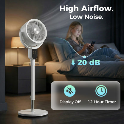 20 dB Silent Standing Fan for Bedroom, 42" Pedestal Fan with Remote, 90° Oscillating, 8 Speeds, Remote Control, White