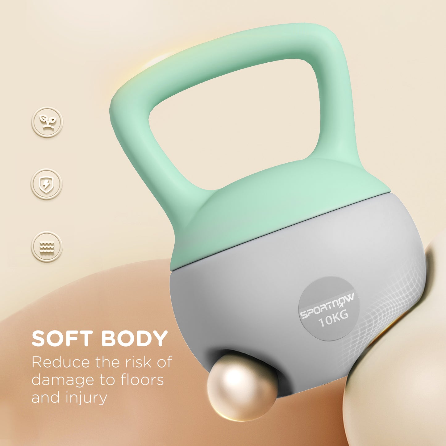 10KG Soft Kettlebell, Kettlebell with Non-Slip Handle for Home Gym, Weight Lifting, Strength Training, Green/Grey