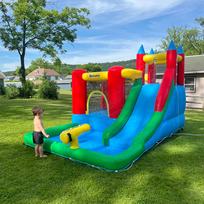 Kids Inflatable Bouncy Castle Water Slide 5 in 1 Bounce House Jumping Castle Water Pool Gun Climbing Wall