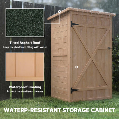 Wooden Small Shed, Garden Storage Shed with Shelves and Bolt Latch, 75L x 56W x115H cm, Natural