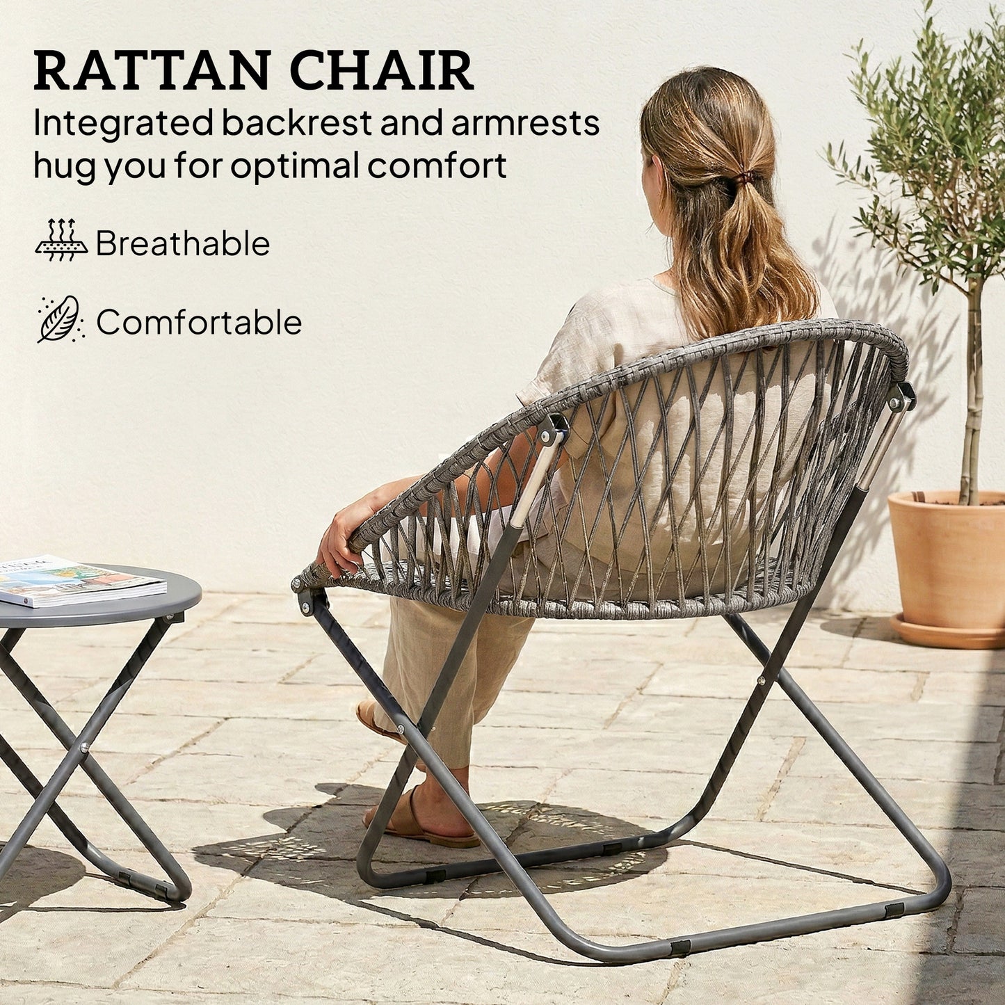 Patio Bistro Set, Folding Patio Furniture Set with 2 Chairs and Table, Grey