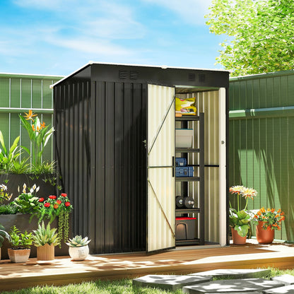 5 x 3 ft Lean-to Garden Shed, Outdoor Storage Shed with Lockable Door and Vents, Dark Grey