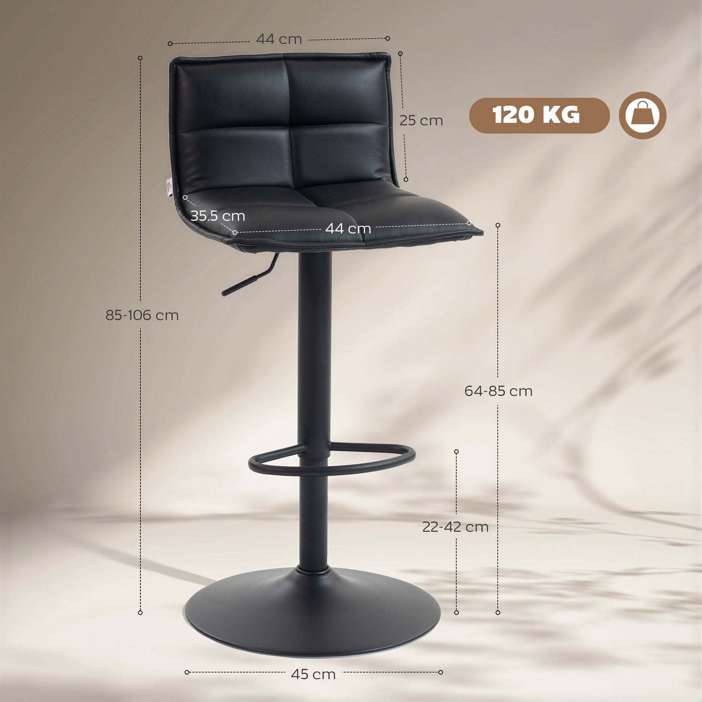 Set of Two Modern Faux Leather Bar Stools - Black
