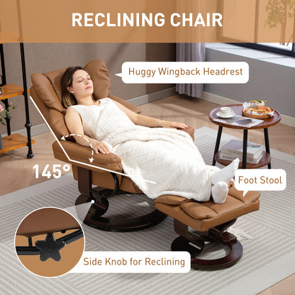 Faux Leather Reclining Chair and Footstool - Brown