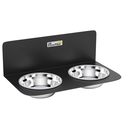 Wall Mount Dog Bowls, Adjustable Height Raised Dog Feeding Station with 2 Stainless Steel Bowls, 10kg Capacity, Black