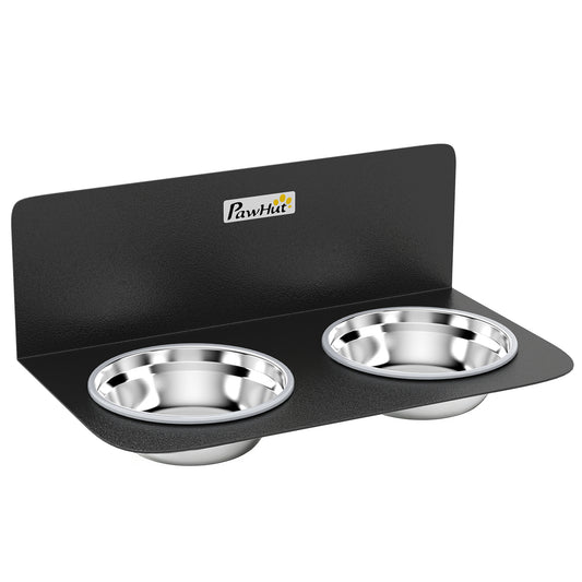 Wall Mount Dog Bowls, Adjustable Height Raised Dog Feeding Station with 2 Stainless Steel Bowls, 10kg Capacity, Black