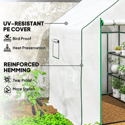143 x 140cm Walk-In Greenhouse, with Accessories - White