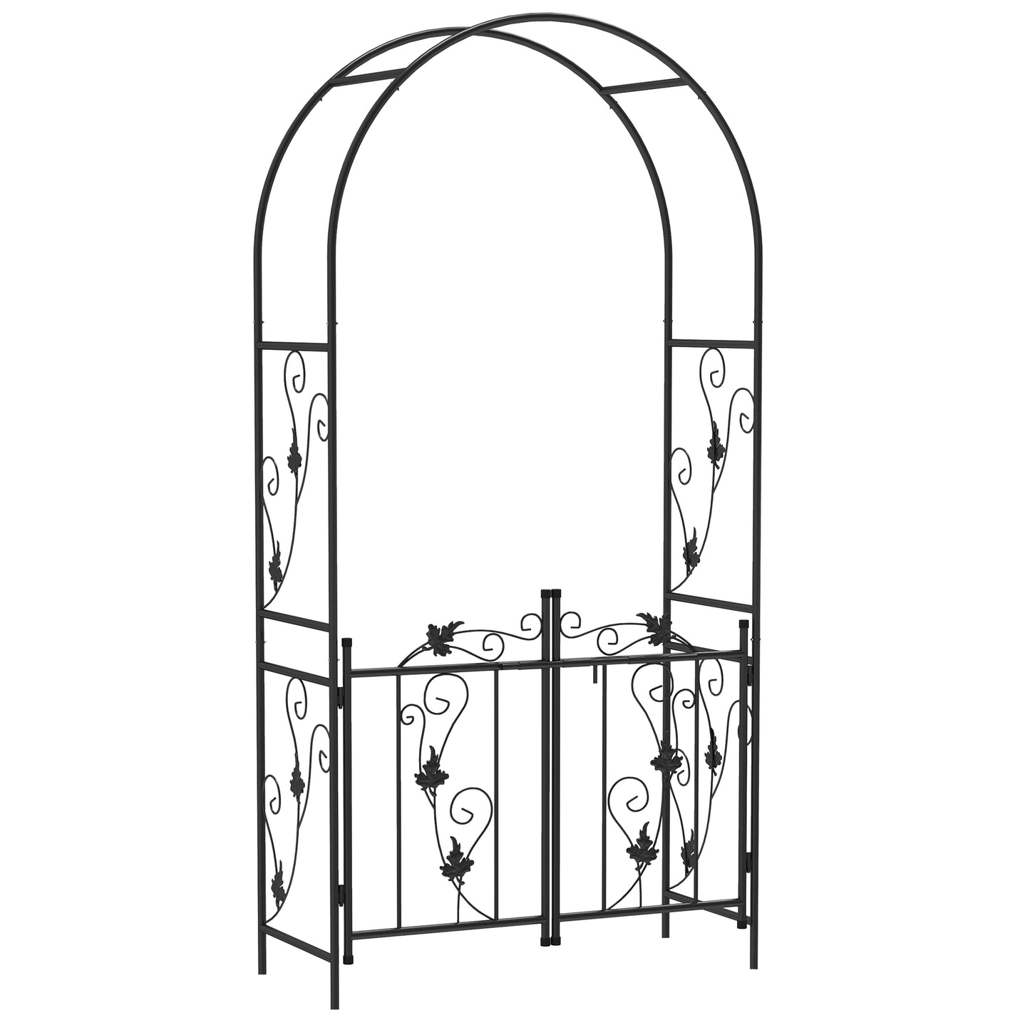 2.17m Steel Garden Arch with Gate, Wedding Arch for Outdoor, Garden, 107W x 45D x 217H cm Black