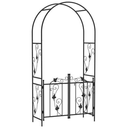 2.17m Steel Garden Arch with Gate, Wedding Arch for Outdoor, Garden, 107W x 45D x 217H cm Black