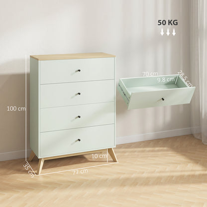 4 Drawer Storage Cabinet, Chest of Drawers for Bedroom Living Room, Light Green and Oak