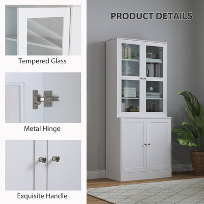 Double Storage Display Cabinet with Adjustable Shelves, MDF - White