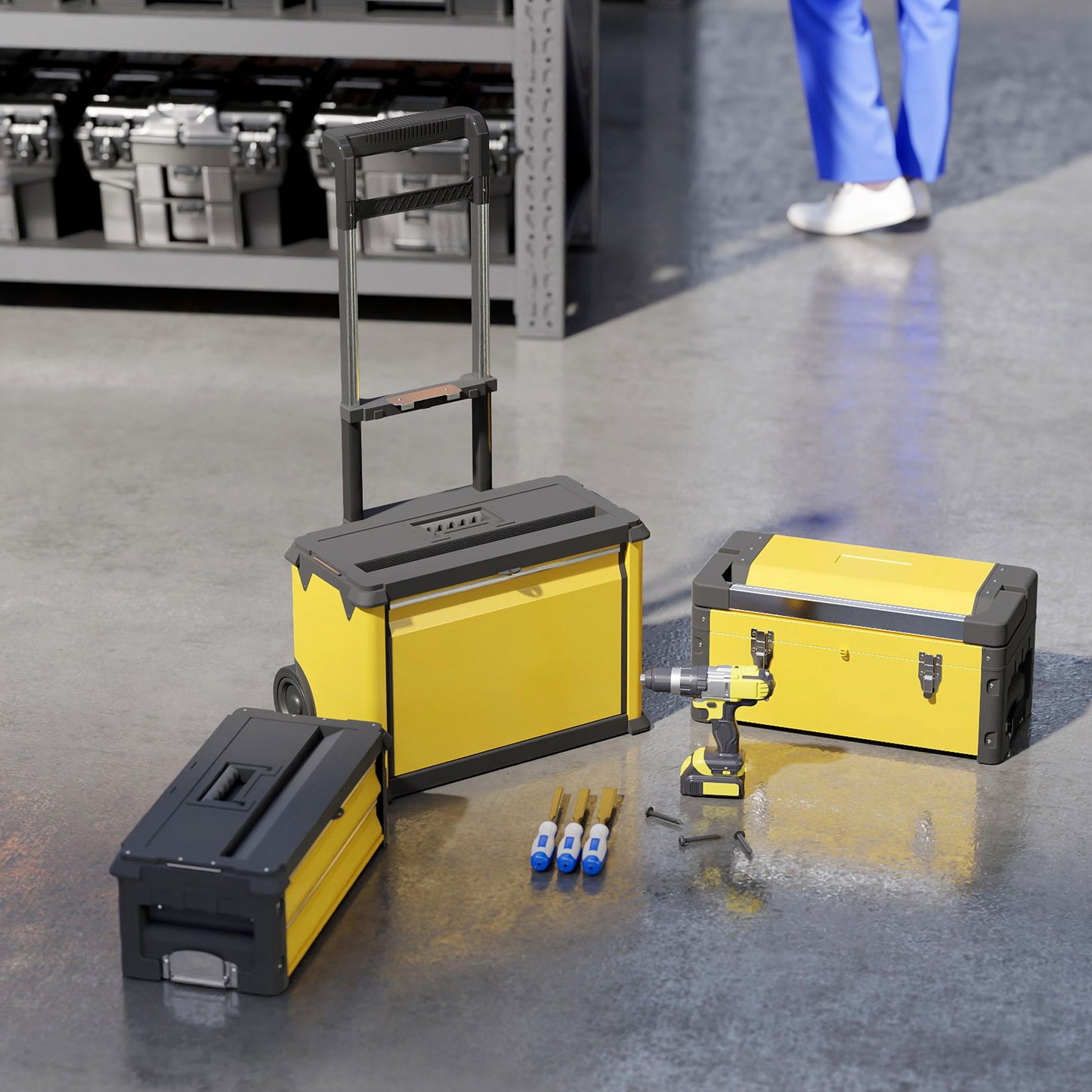 3-in-1 Stackable Rolling Tool Box - Yellow