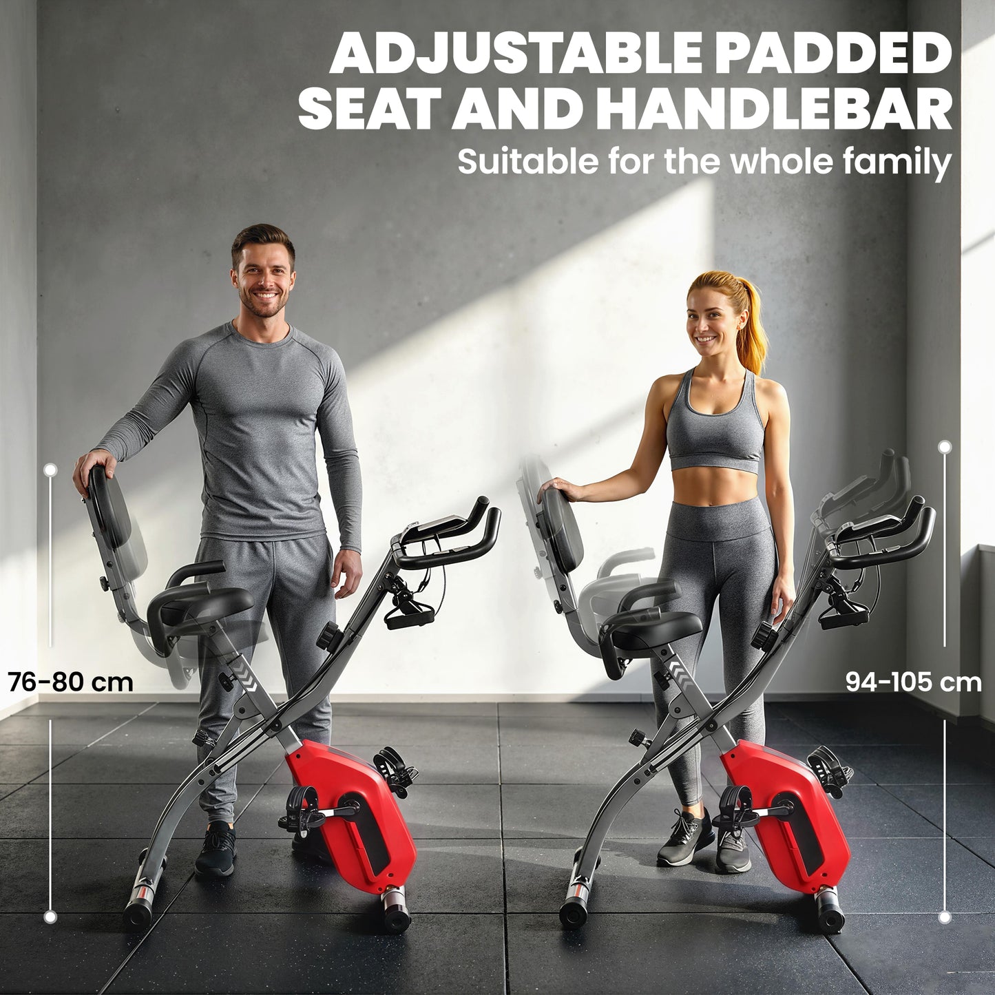 4-In-1 Folding Exercise Bike with Resistance Bands, Bluetooth App, 8-Level Magnetic Resistance, LCD Display, Red