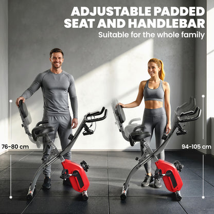 4-In-1 Folding Exercise Bike with Resistance Bands, Bluetooth App, 8-Level Magnetic Resistance, LCD Display, Red