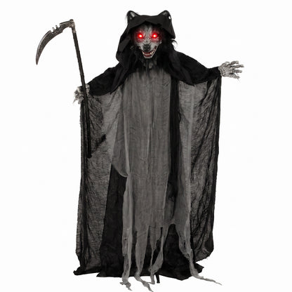 Halloween Standing Werewolf Animated Decoration with Light-Up Eyes, Sound and Touch Activated