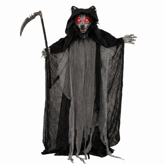 Halloween Standing Werewolf Animated Decoration with Light-Up Eyes, Sound and Touch Activated