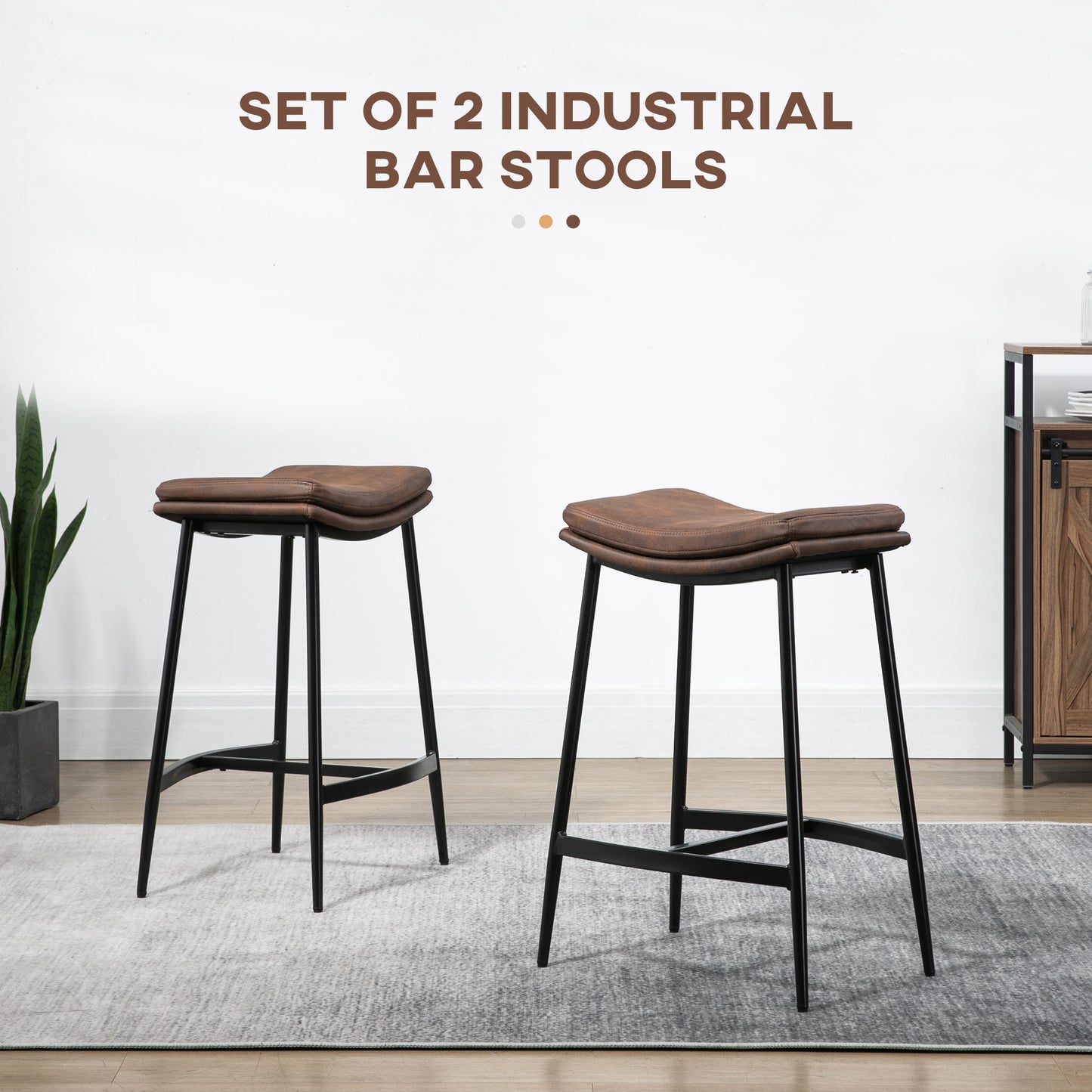 Breakfast Bar Stools Set of 2, Microfibre Upholstered Barstools