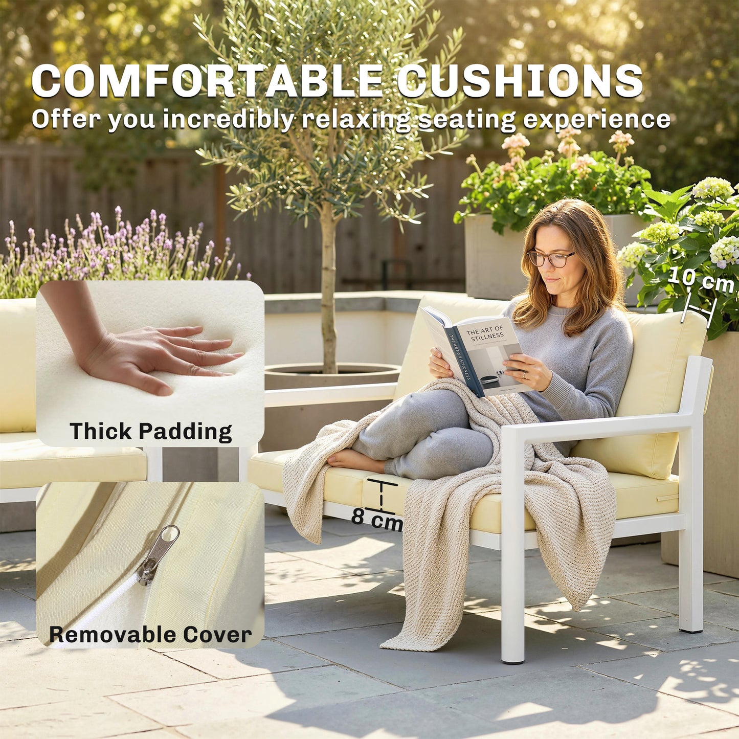 4 Seater Rattan Garden Furniture Set with 2 Armchairs, Loveseat, Coffee Table, Garden Sofa Set with Cushions, Beige