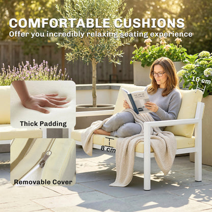 4 Seater Rattan Garden Furniture Set with 2 Armchairs, Loveseat, Coffee Table, Garden Sofa Set with Cushions, Beige