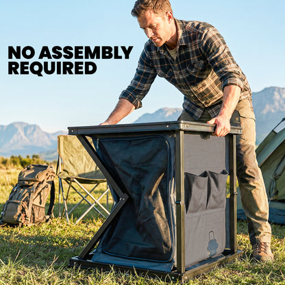 Camping Camping Cupboards, Folding Portable Kitchen Table with 3-Tier Storage, Black