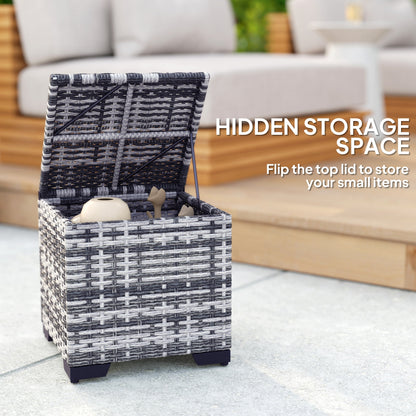 Set of 2 Rattan Storage Ottoman, Outdoor Footstool with Removable Cushions, Garden Storage Seat for Balcony, Porch