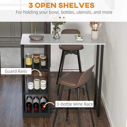 Breakfast Bar Table, Bar Table with 3-Tier Storage Shelf and Wine Rack, 105W x 40D x 105H cm, Black